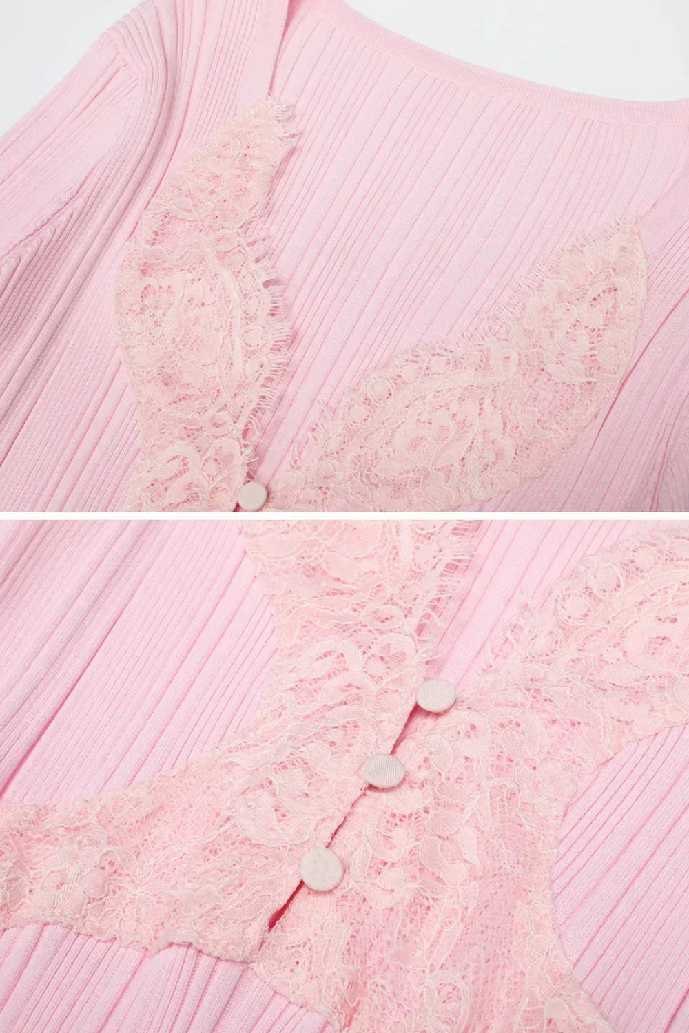 Letícia | Vestido Midi Canelado Rosa com Detalhes em Renda