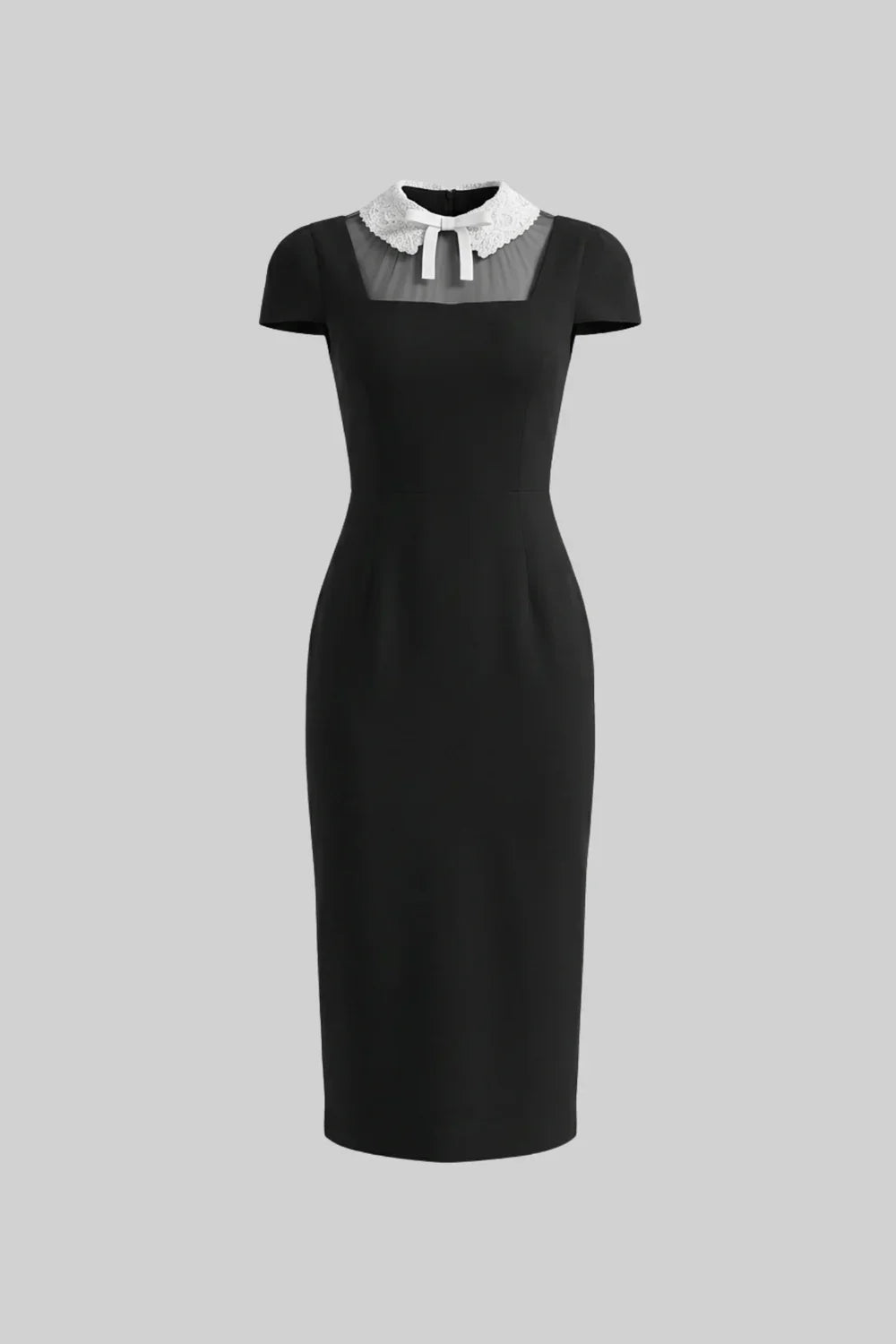Vestido Longo Bordado e Gola Elegante