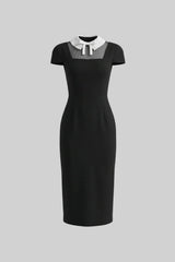 Vestido Longo Bordado e Gola Elegante