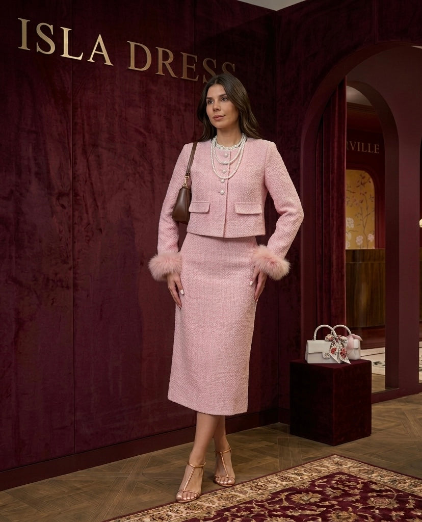 Conjunto Tweed Elegância Atemporal - Casaco Estruturado e Saia Cintura Alta