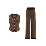 Conjunto Colete em Jacquard com Botões de Metal e Calça Pantalona