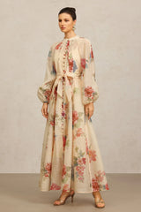 Vestido Longo de Manga Longa com Estampa Floral