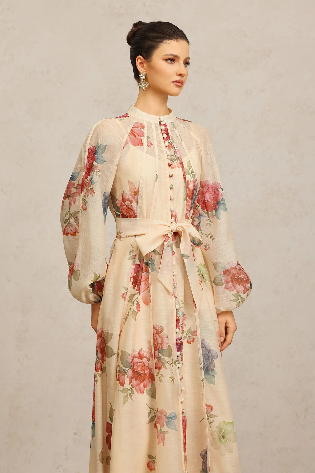 Vestido Longo de Manga Longa com Estampa Floral