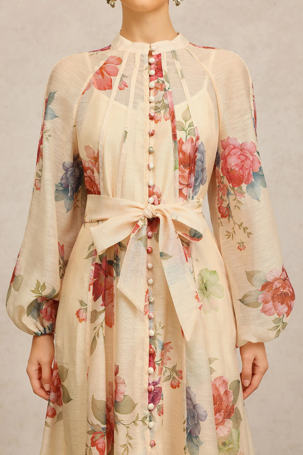Vestido Longo de Manga Longa com Estampa Floral