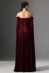 Vestido Elegante com Decote Ombro a Ombro Cintura Marcada