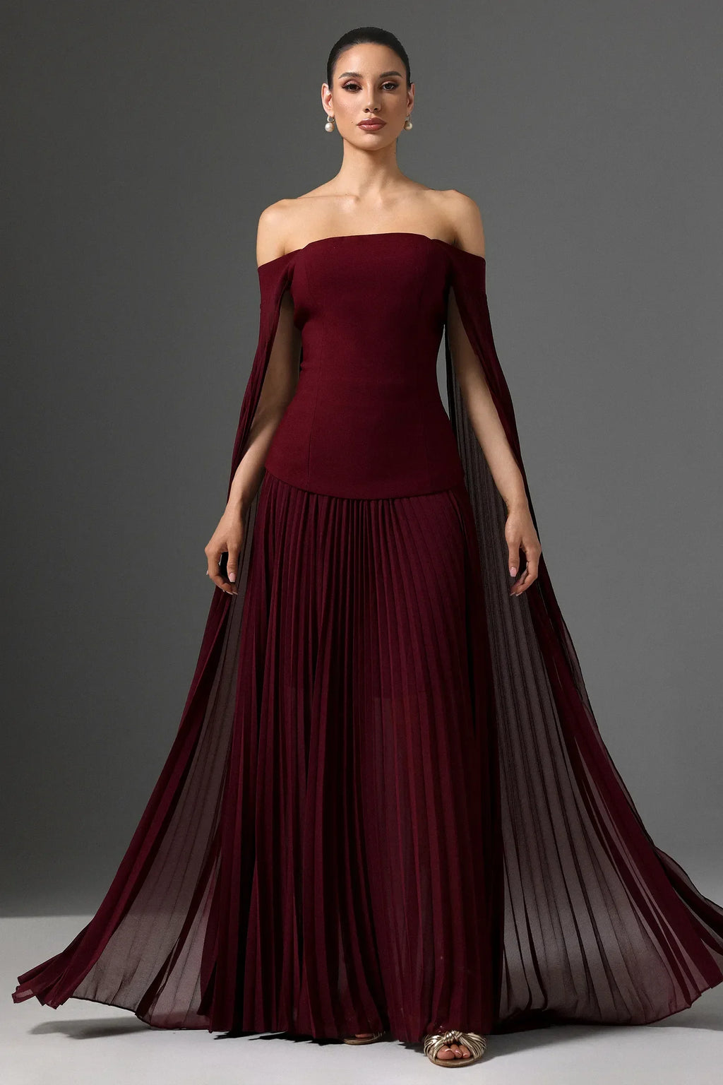 Vestido Elegante com Decote Ombro a Ombro Cintura Marcada