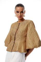 Blazer Estruturado com Mangas Lanterna e Modelagem Acinturada