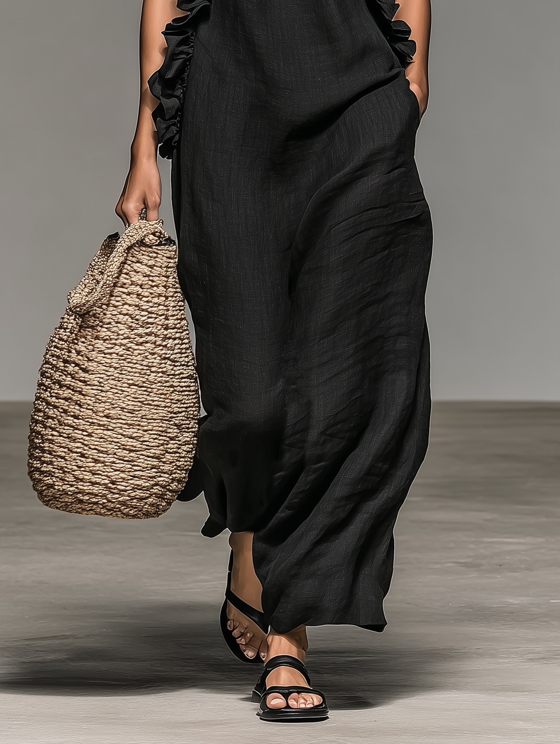 Dalila | Vestido Longo com Gola Halter, Franzido e Fenda Lateral