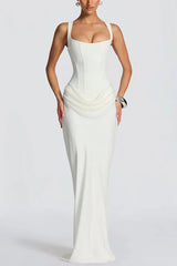 Vera | Vestido Longo Branco com Alças Largas e Silhueta Slim de Alta Costura