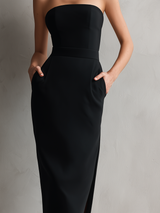Nara | Vestido Midi Preto Tomara que Caia com Bolsos