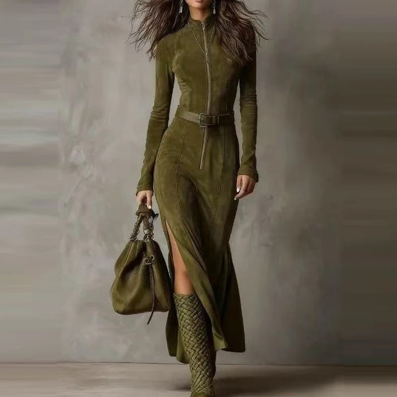 Helena – Vestido Longo com Fenda e Faixa