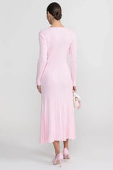 Letícia | Vestido Midi Canelado Rosa com Detalhes em Renda