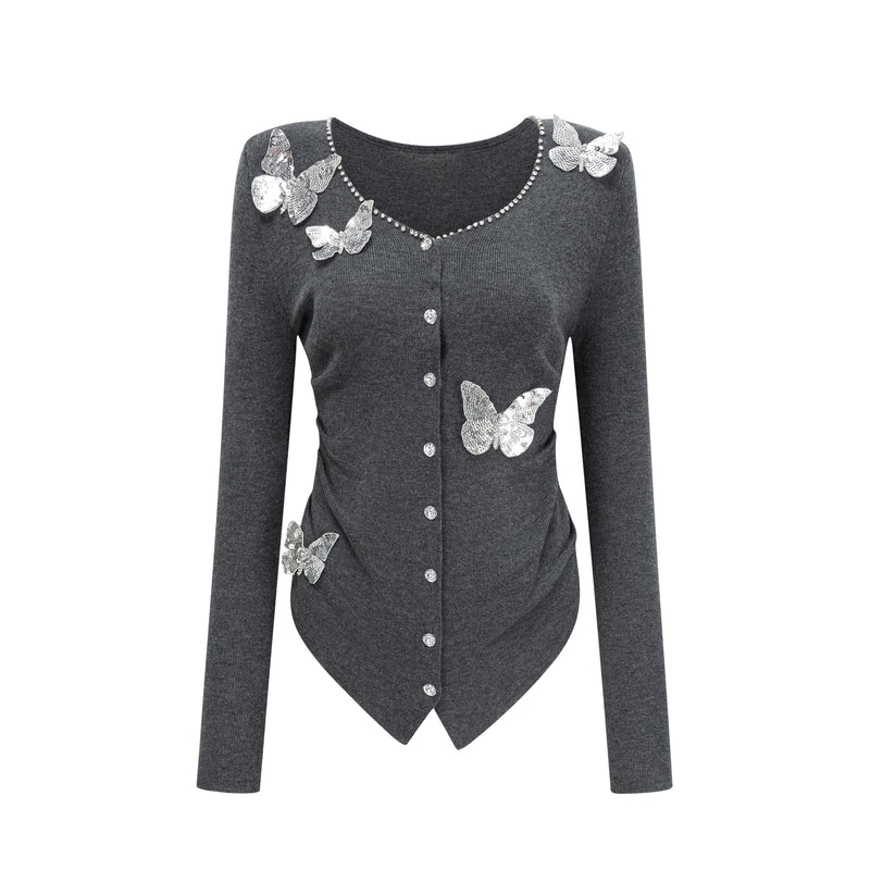 Cardigã Borboletas em 3D e PaetêS