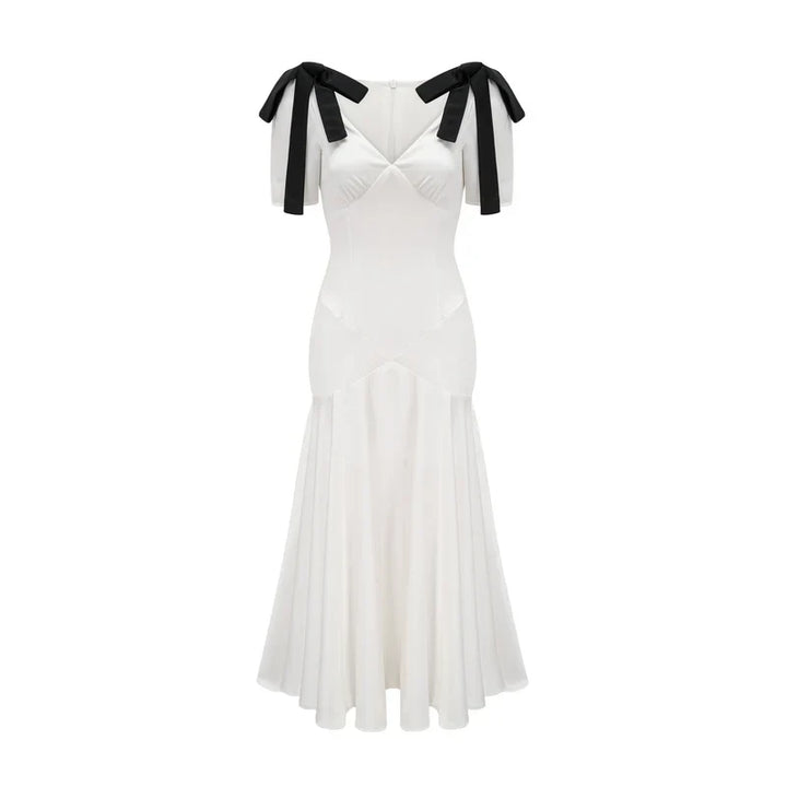 Vestido Longo Elegante  Laços e Decote em V