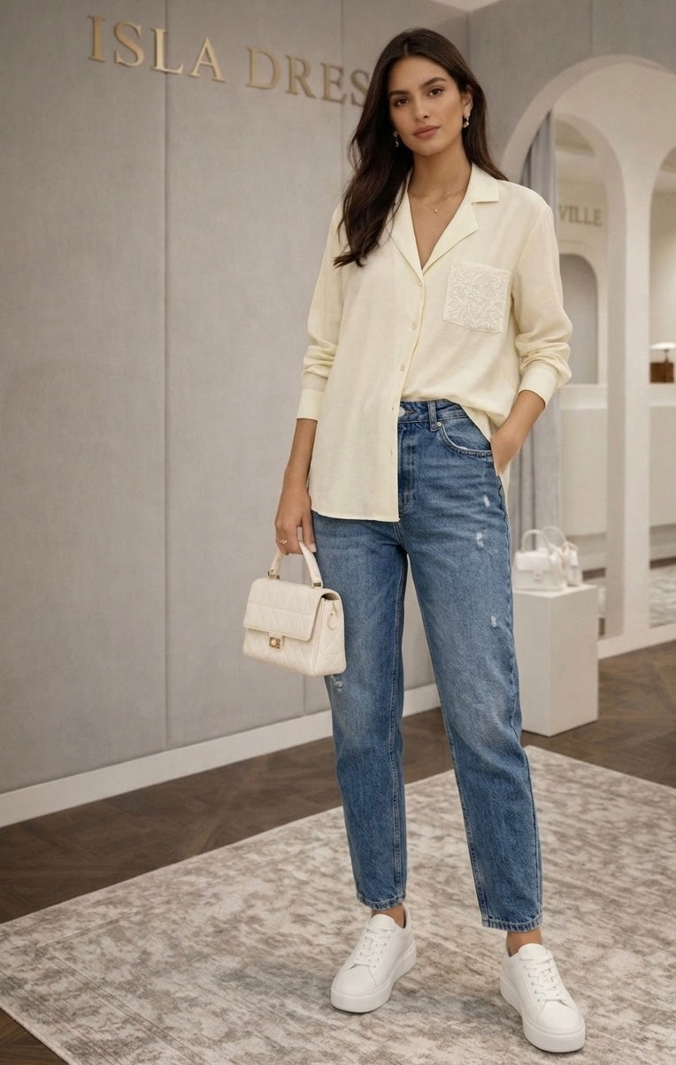Camisa Elegante de Manga Longa – Modelagem Solta e Minimalista