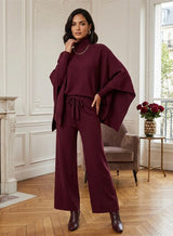 Conjunto de Tricô com Gola Alta e Calça Pantalona