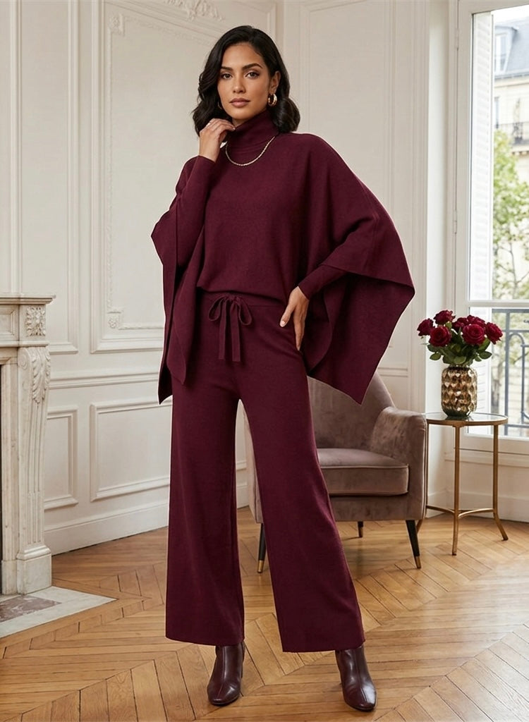 Conjunto de Tricô com Gola Alta e Calça Pantalona