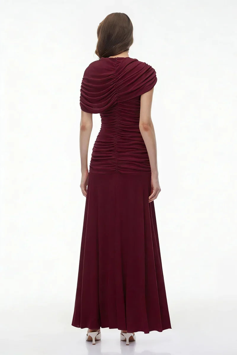 Vestido Longo em Malha Drapeada com Contraste