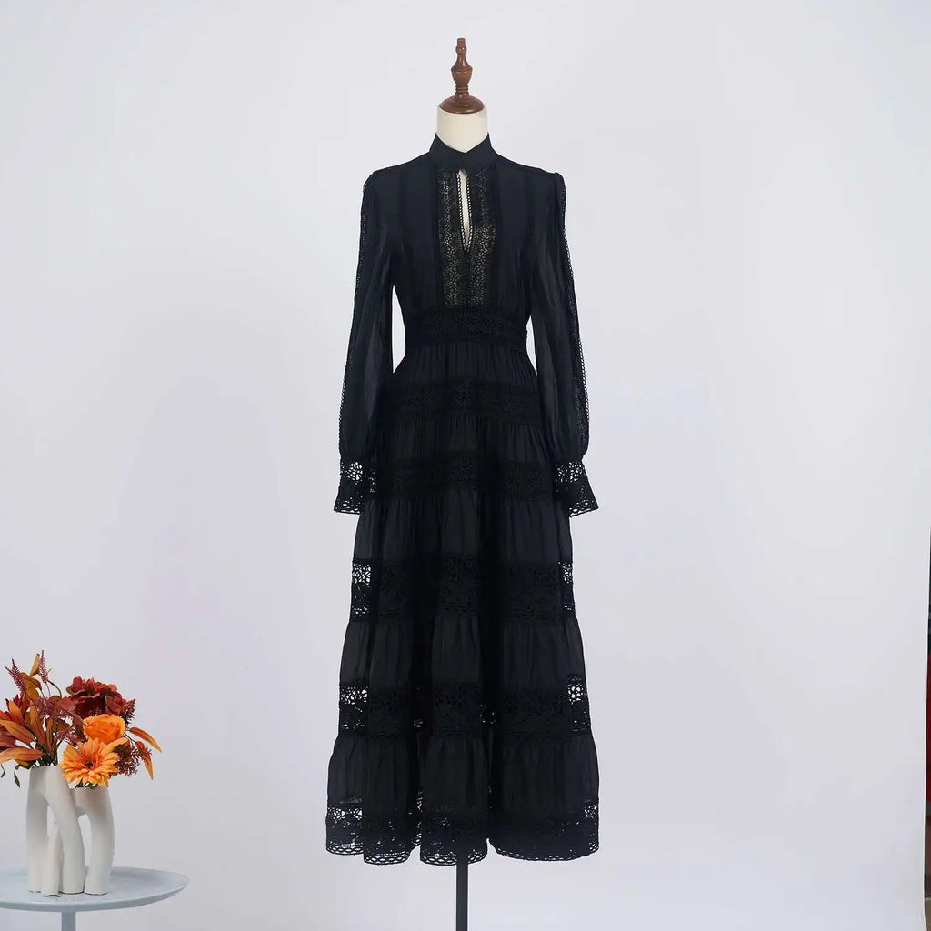 Cecília | Vestido Longo em Renda com Tecido 100% Algodão e Manga Longa