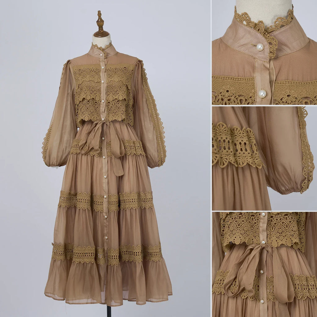 Valentina | Vestido Longo em Renda Artesanal com Aplicação de Pérolas