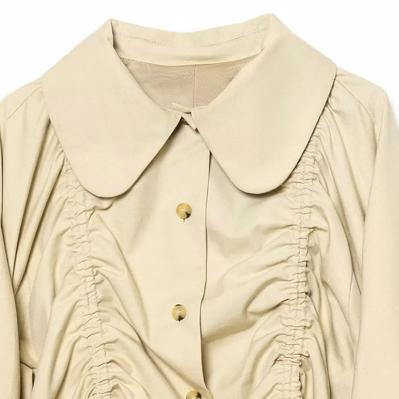 Jaqueta Estilo Bomber com Detalhes Plissados e Abotoamento Simples