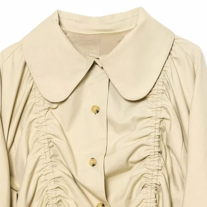 Jaqueta Estilo Bomber com Detalhes Plissados e Abotoamento Simples