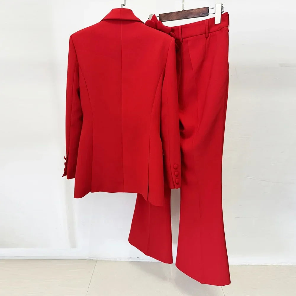 Conjunto de Alfaiataria 2 Peças: Blazer com Aplicação de Flor 3D e Calça