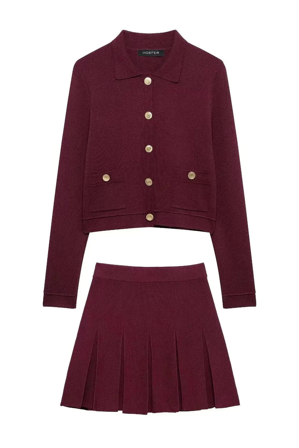 Conjunto Luxo Vermelho em Malha de Alta Densidade – Cardigã e Saia