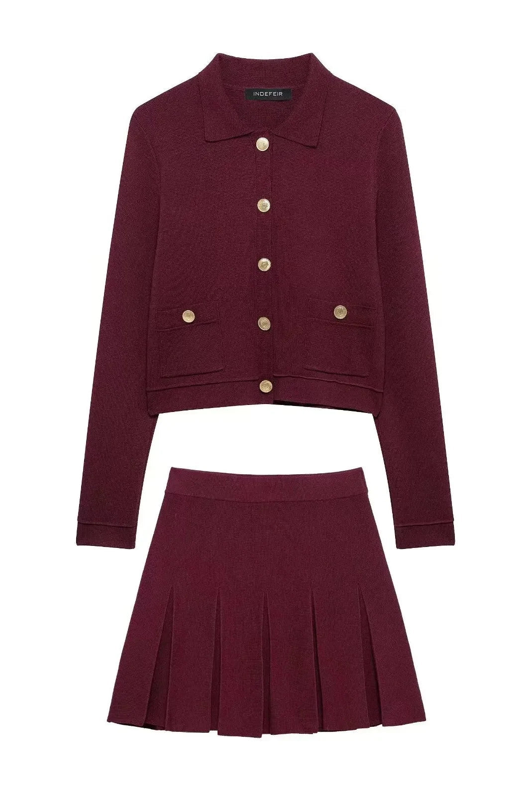 Conjunto Luxo Vermelho em Malha de Alta Densidade – Cardigã e Saia