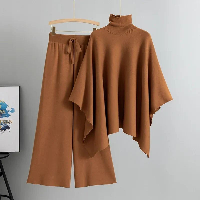 Conjunto de Tricô com Gola Alta e Calça Pantalona
