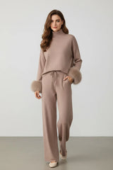 Conjunto Sofisticado de Inverno: Blusa com Punhos em Textura e Calça