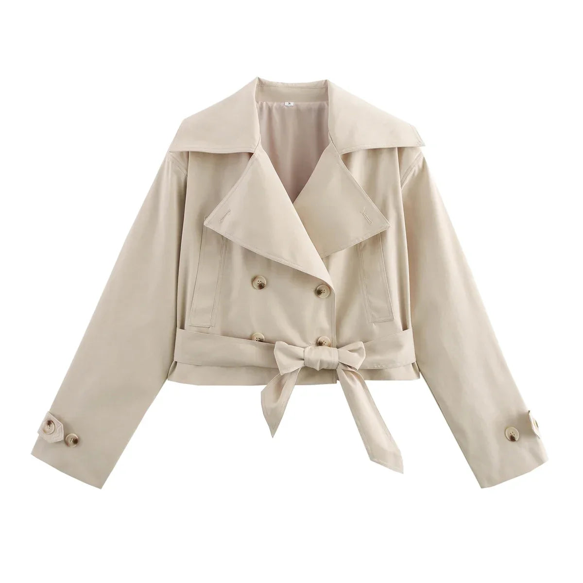 Casaco Escultural Estilo Trench Coat com Abotoamento Cruzado e Cinto
