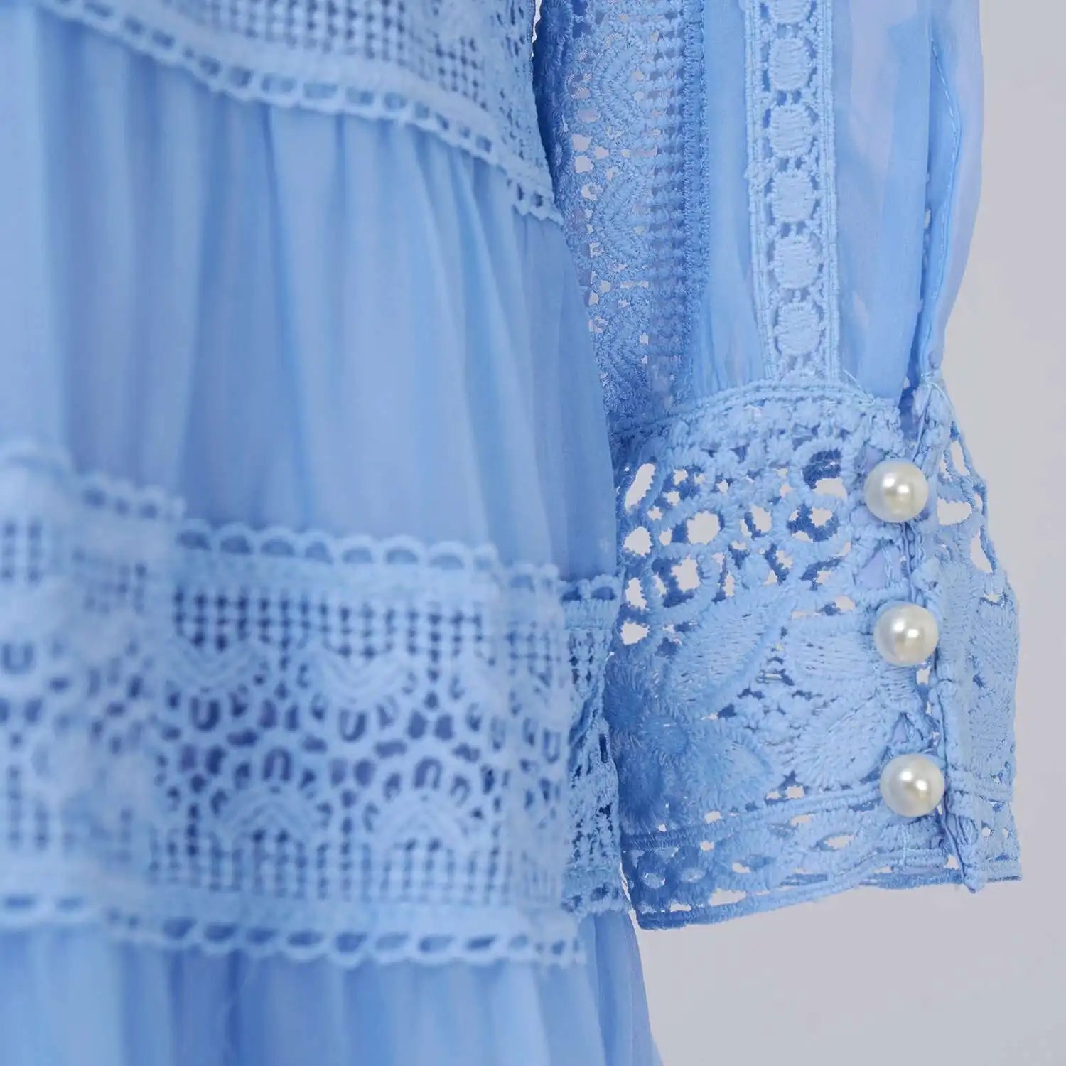 Cecília | Vestido Longo em Renda com Tecido 100% Algodão e Manga Longa