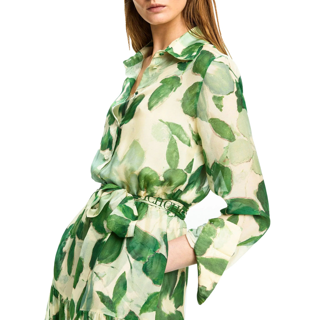 Lorena | Vestido Longo Estampado com Cintura Marcada e Manga Longa