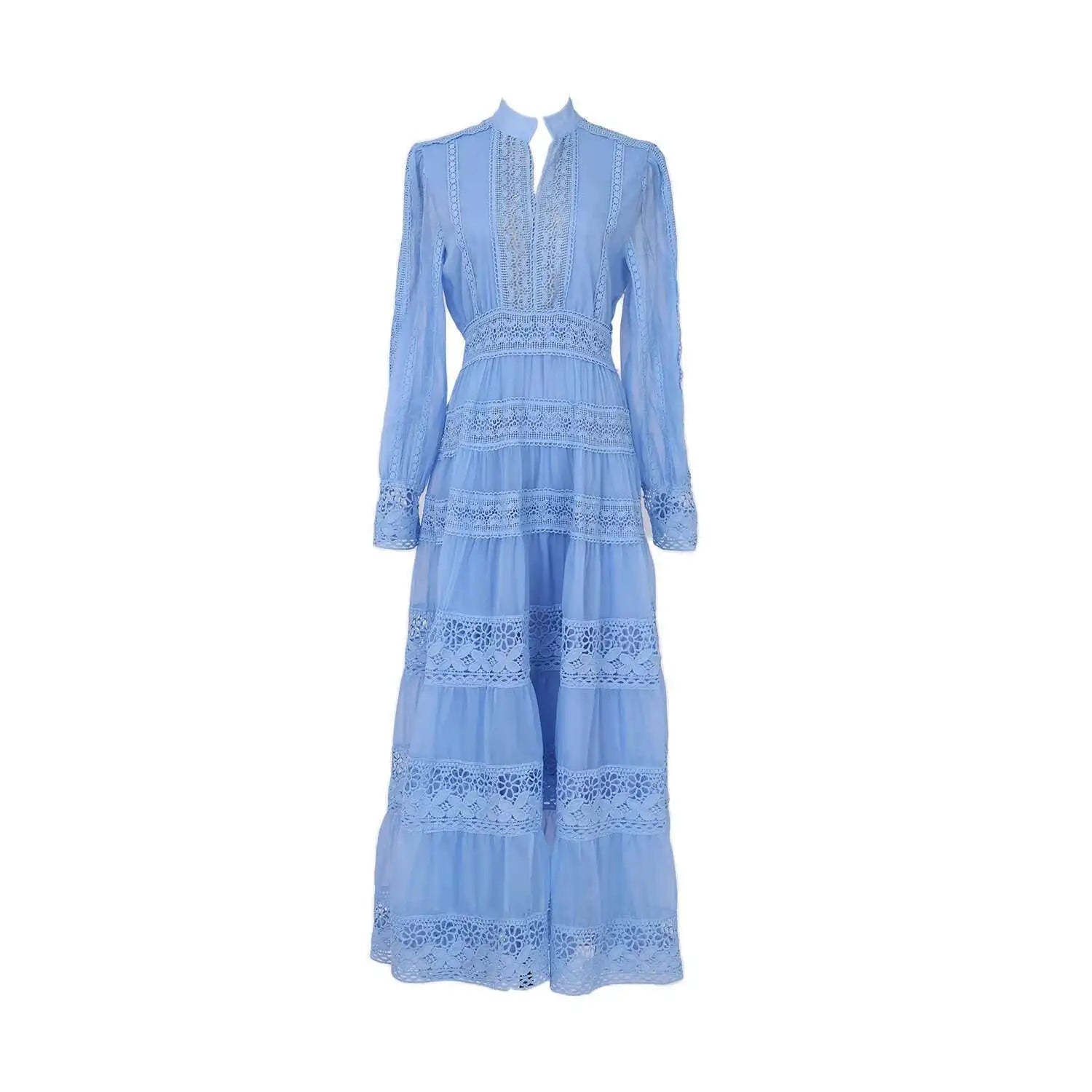 Cecília | Vestido Longo em Renda com Tecido 100% Algodão e Manga Longa