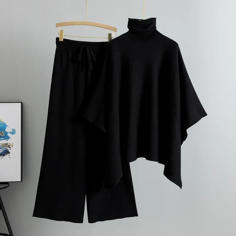 Conjunto de Tricô com Gola Alta e Calça Pantalona