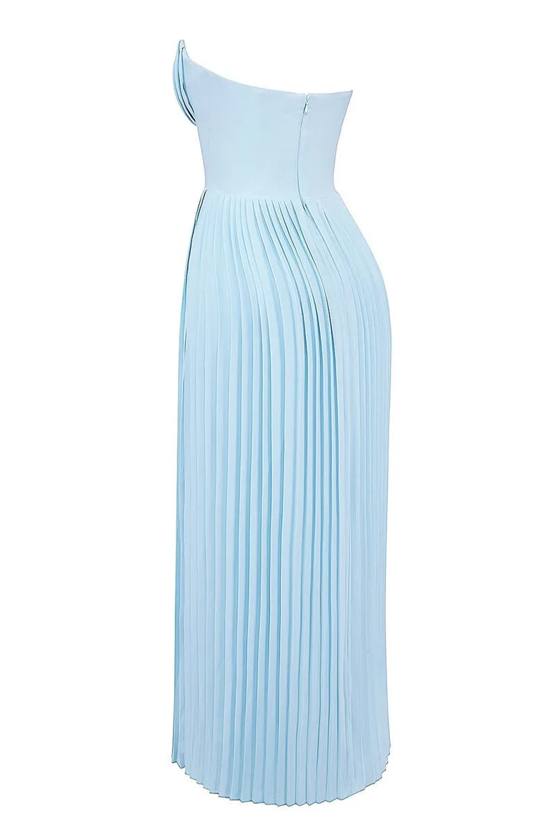 Vestido Longo Design de Espartilho, Saia Plissada e Luxo Moderno