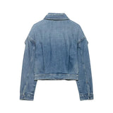Jaqueta Curta Escultural em Denim com Silhueta Ampla e Fechamento em Zíper