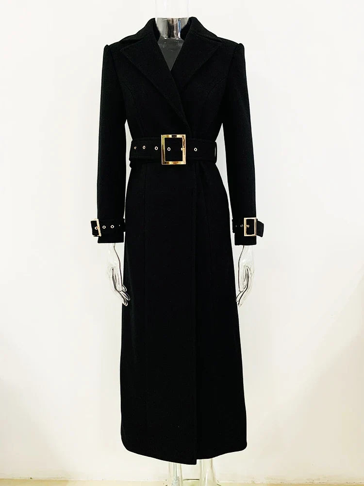 Sobretudo Longo de Alta Sastria em Lã Estruturada com Faixa Regulável