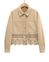 Dandara | Casaco Cropped Bege com Detalhes Vazados e Design Autoral