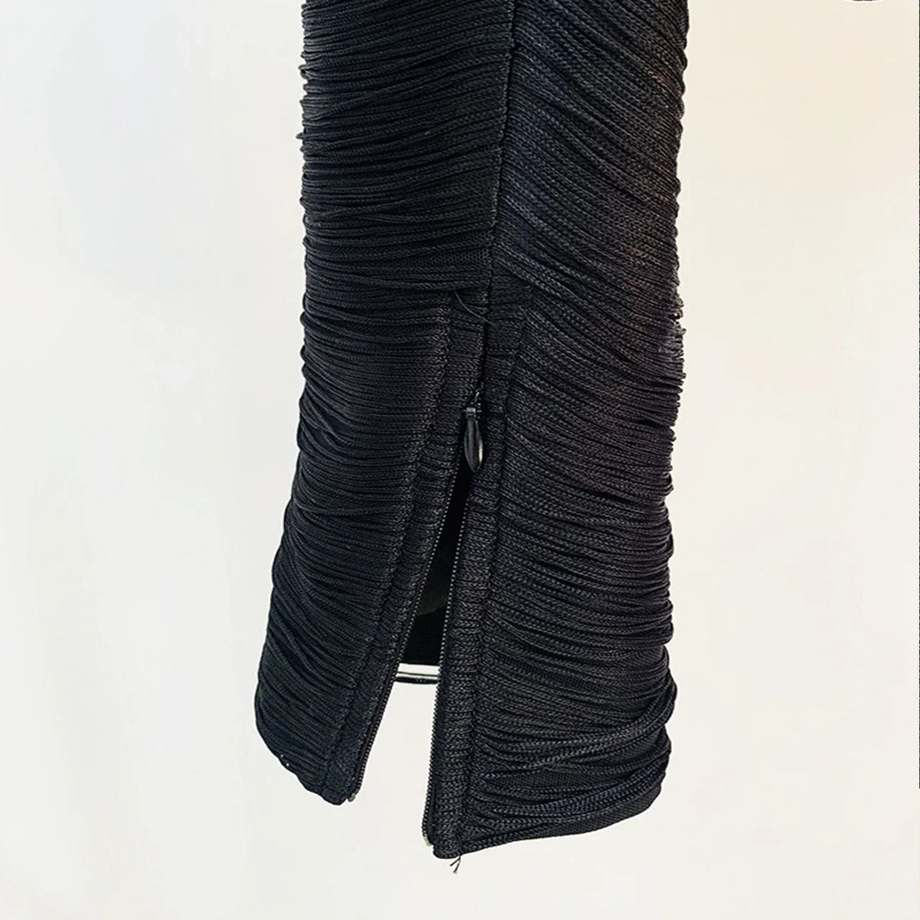 Jaqueta Curta de Luxo com Textura de Franjas Lineares e Botões Dourados