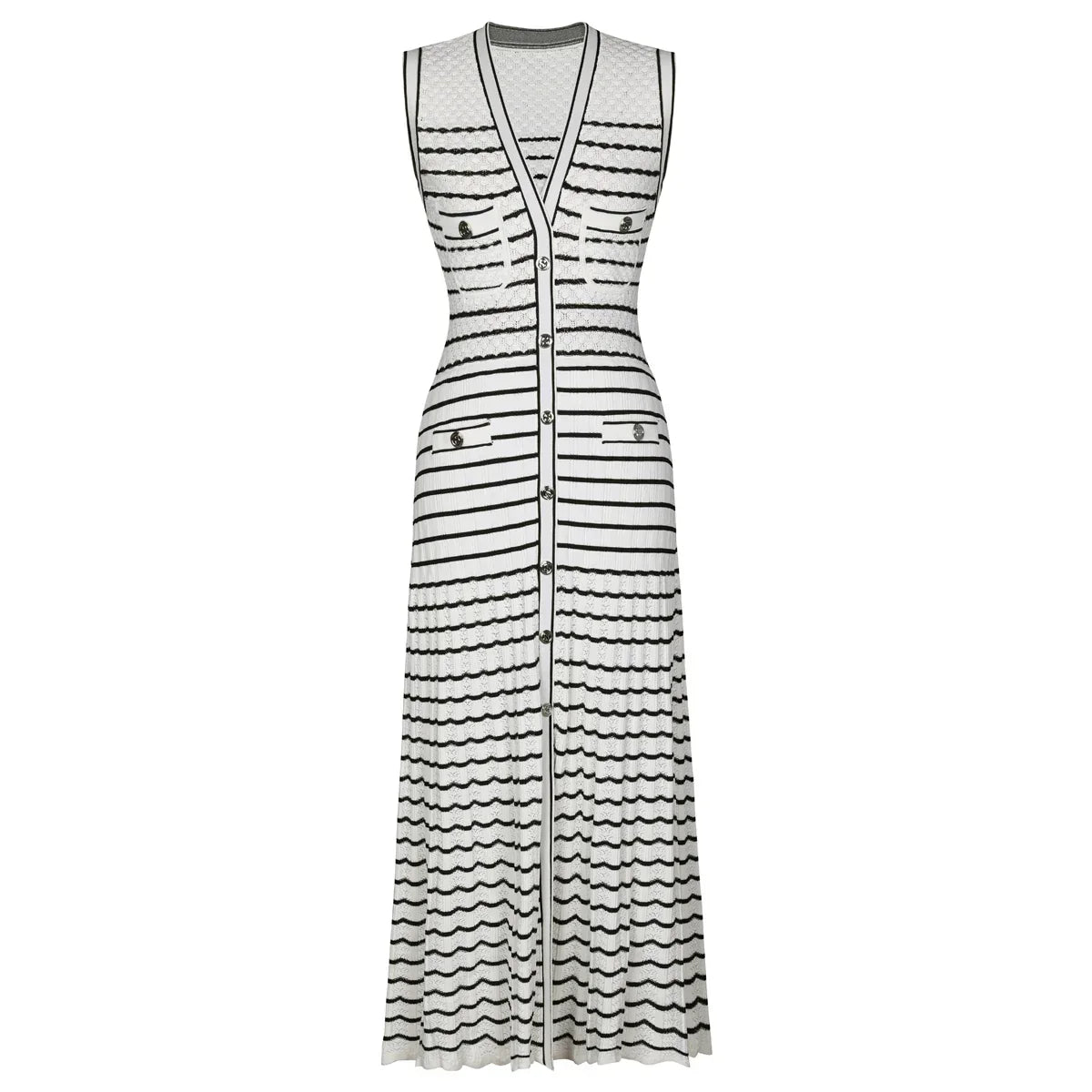 Vestido Cami em Tricô Canelado Premium com Abotoamento Frontal e Trama Ondulada