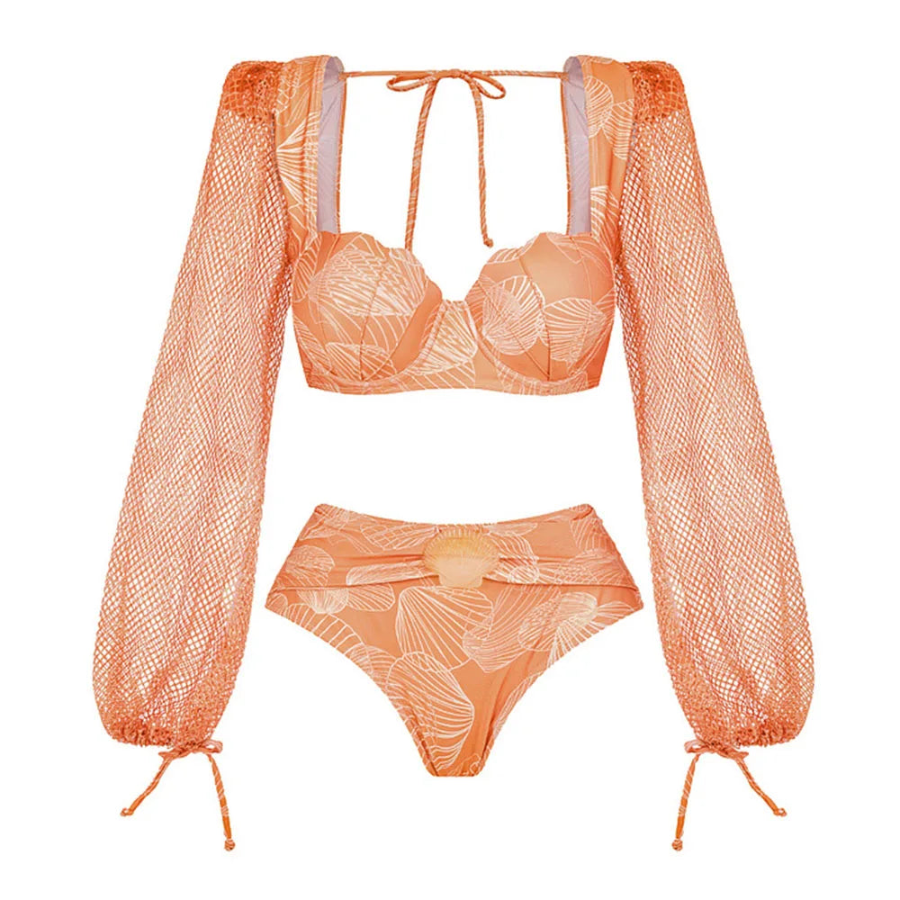 Conjunto de Banho Verão: Traje com Detalhes em Camadas e Saída de Praia