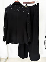 Conjunto Elegante: Blazer com Aplicação 3D e Calça Pantalona