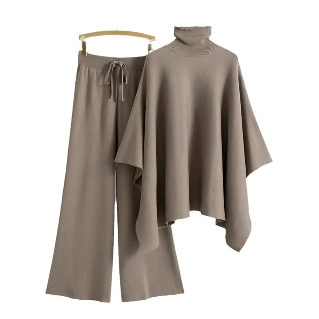Conjunto de Tricô com Gola Alta e Calça Pantalona