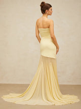 Vestido Maxi Escultural Amarelo com Estrutura de Corpete e Saia Fluida