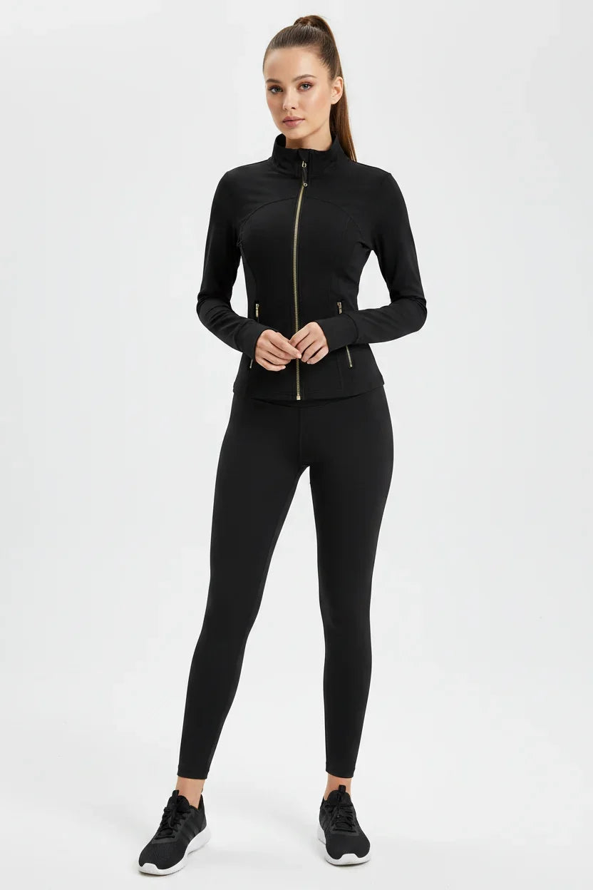 Conjunto Esportivo Feminino com Zíper Dourado e Calça Modeladora