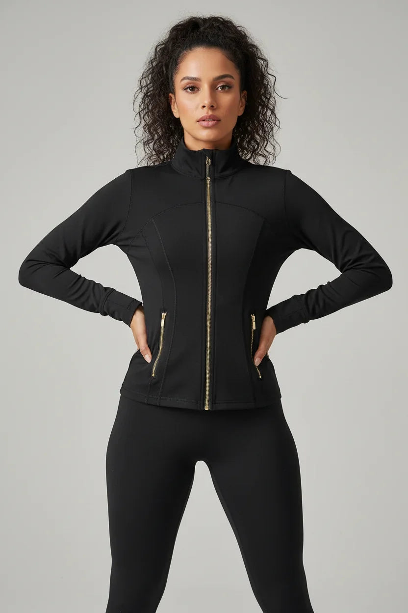 Conjunto Esportivo Feminino com Zíper Dourado e Calça Modeladora