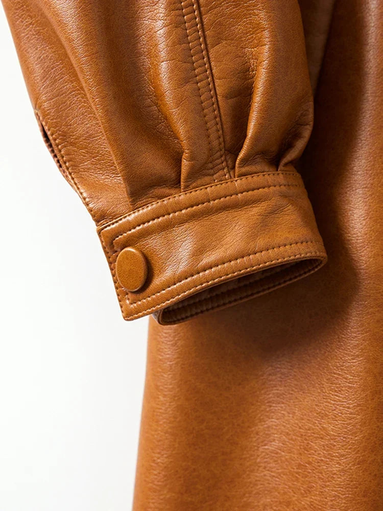 Trench Coat em Pelica de Carneiro com Cinto Integrado