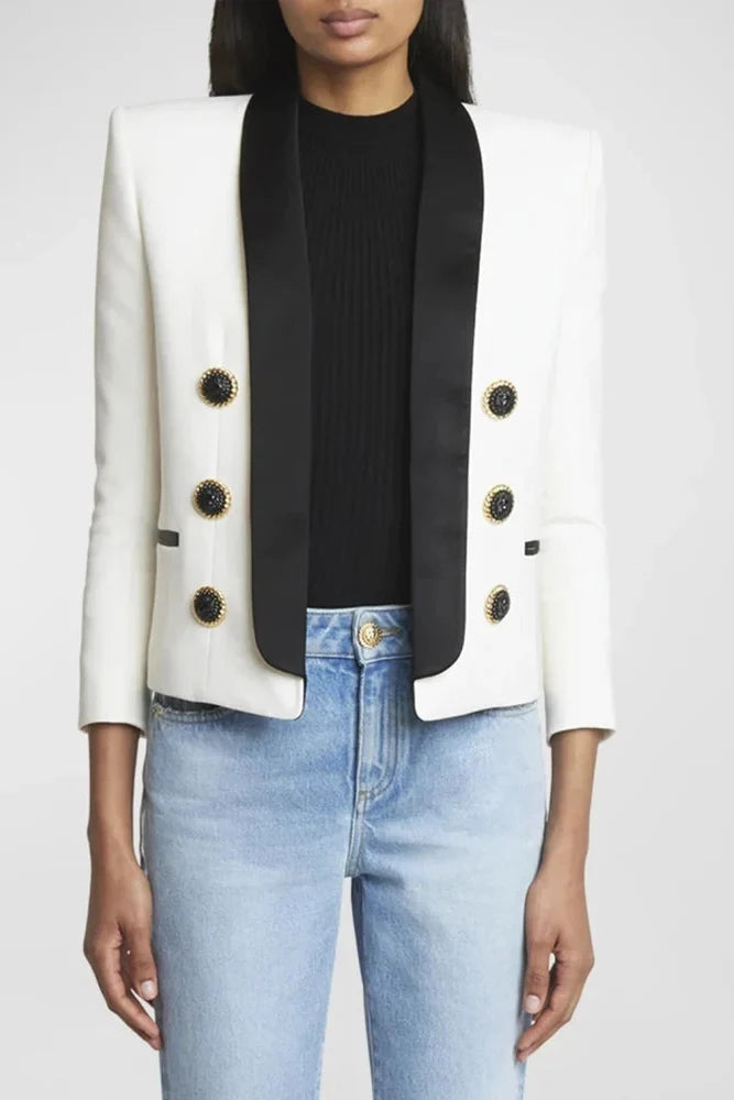 Blazer de Alfaiataria Escultural Bicolor com Gola Xale